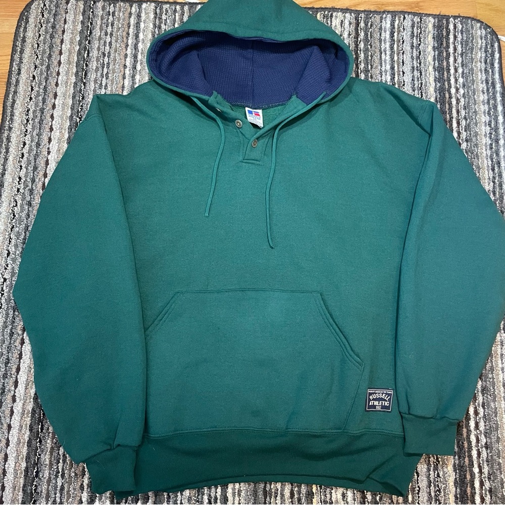 Vintage Russell Athletic Henley Sweatshirt Hoodie Green U.S.A XXL Mens A32